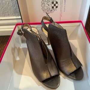 Vince Camuto Ash Bronze, Metalic Grain, Open-Toe Heels